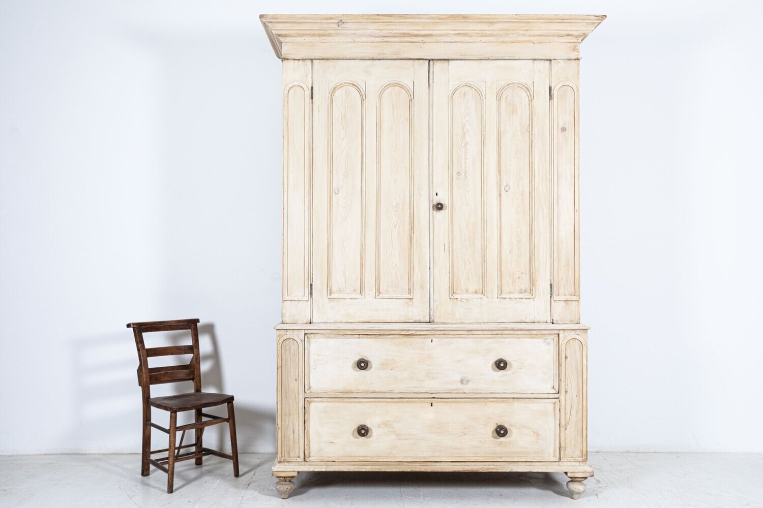 Early 19thC English Bleached Pine Housekeepers Cupboard