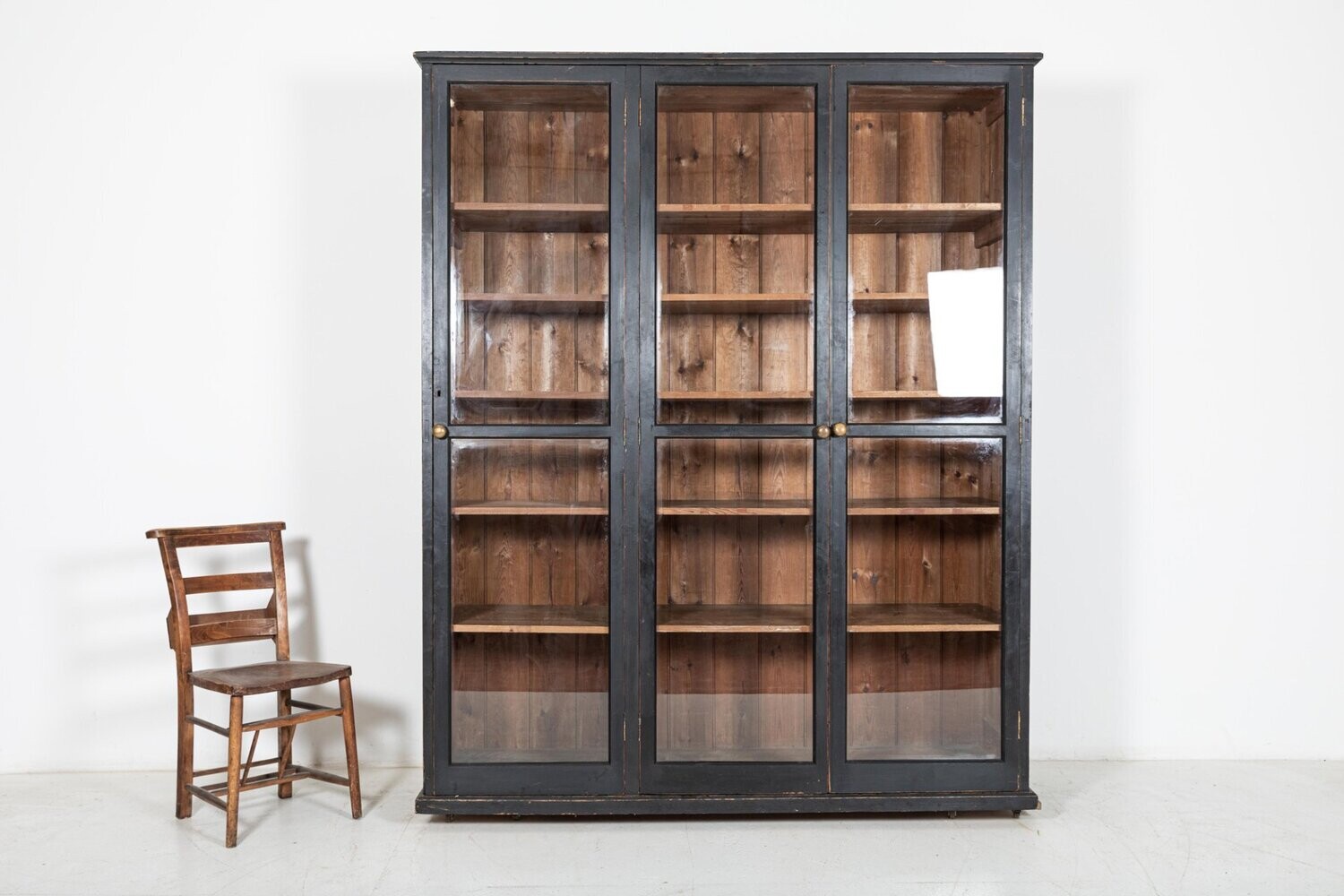 19thC Large English Ebonised Glazed Housekeepers Cupboard