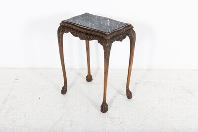 English Oak & Faux Marble Lion Paw Side Table