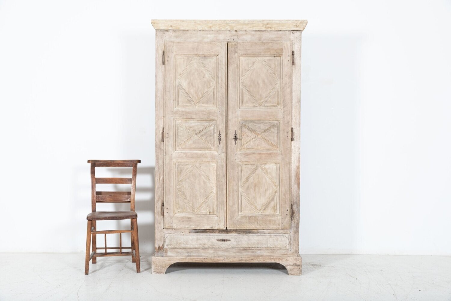 Early 18thC French Rustic Walnut Bleached Armoire 