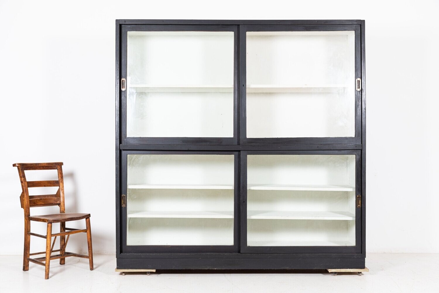 19thC English Ebonised Glazed Museum Display Cabinet