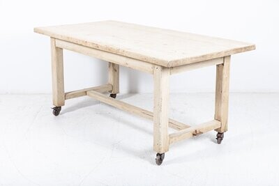French Bleached Oak Table on Castors French Bleached Oak Table on Castors