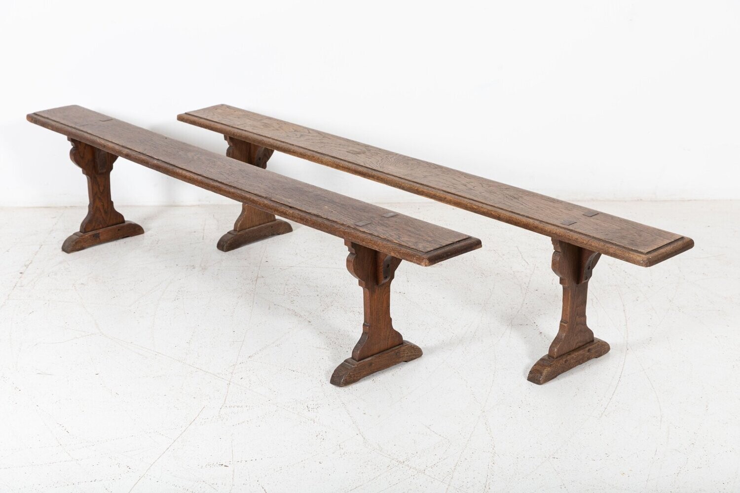 Pair 19thC Large English Oak Benches