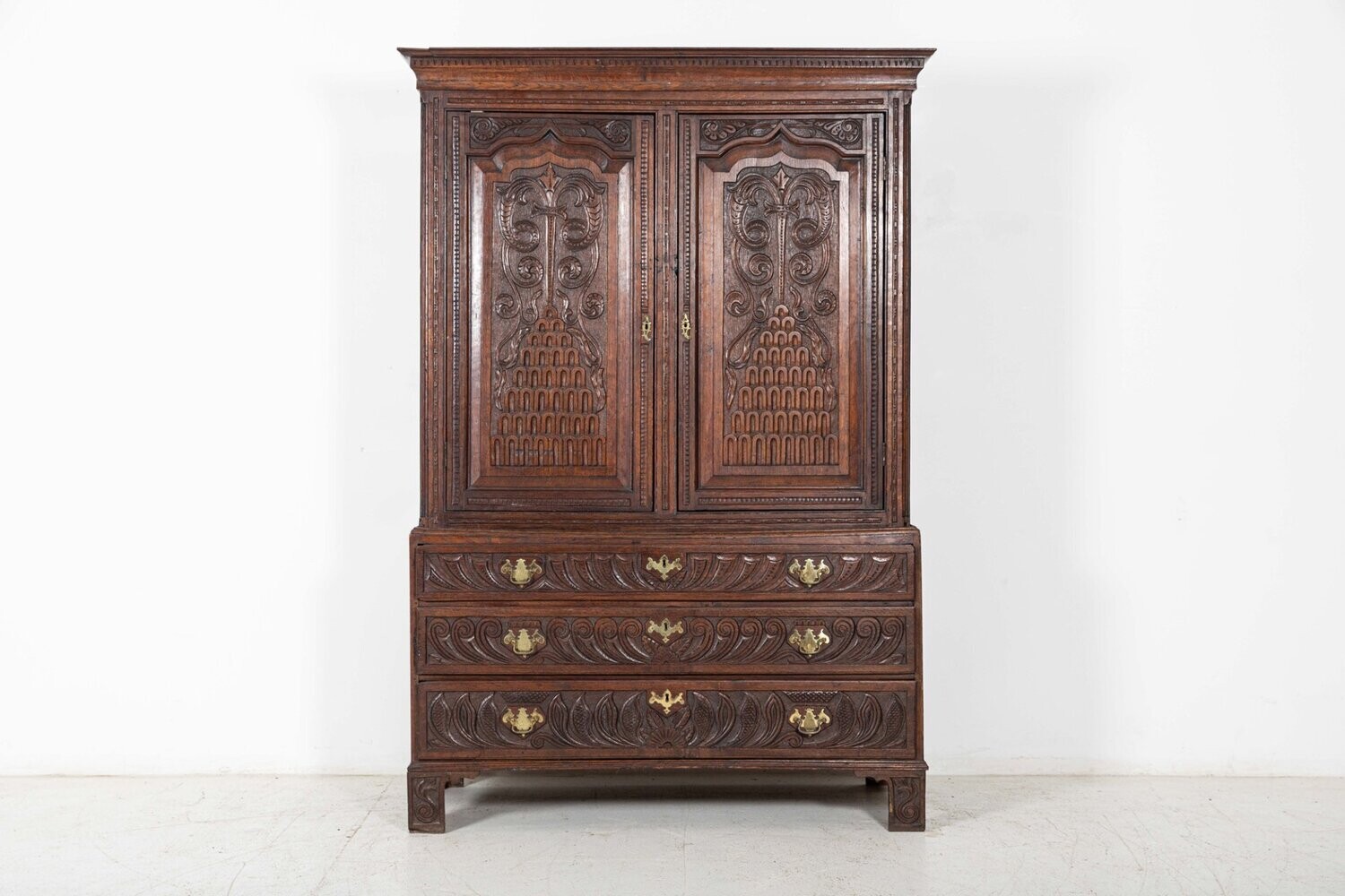 English George III Carved Oak Press Cupboard