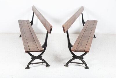 Pair 19thC English Cast Iron Pitch Pine Benches