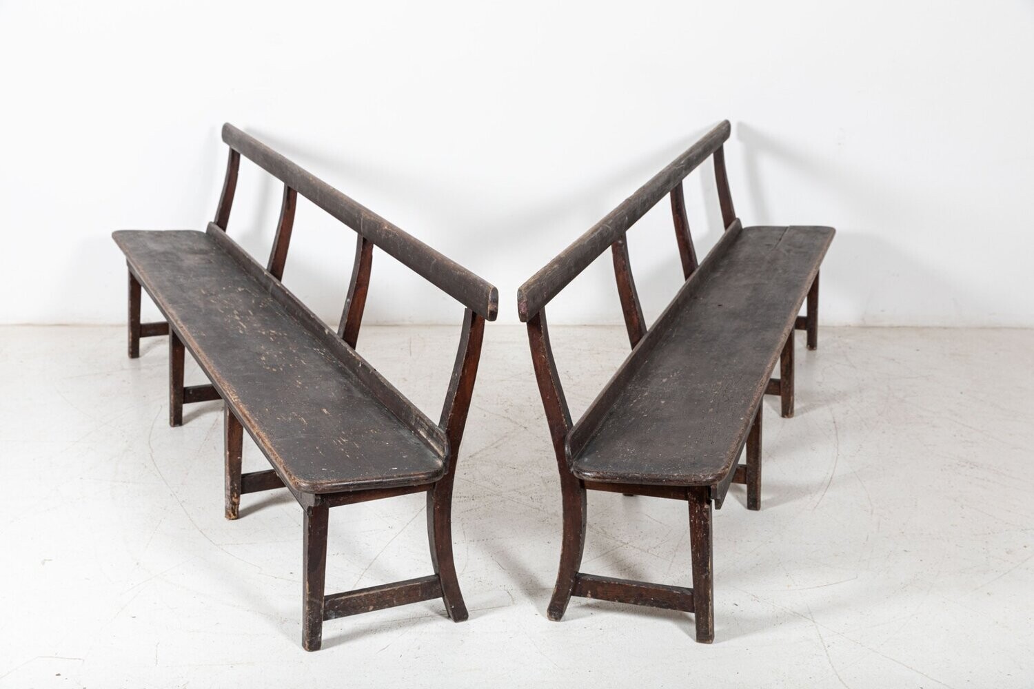 Pair 19thC English Pine Chapel Benches