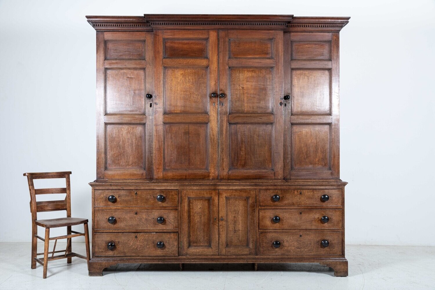 English George III Oak Breakfront Housekeepers Cupboard