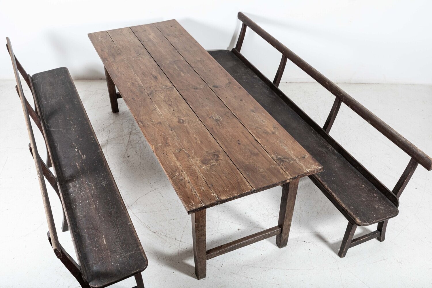 Large 19thC English Elm & Pine Top Refectory Dining Table
