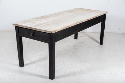 19thC Ebonised Scrub Top Pine Farmhouse Table
