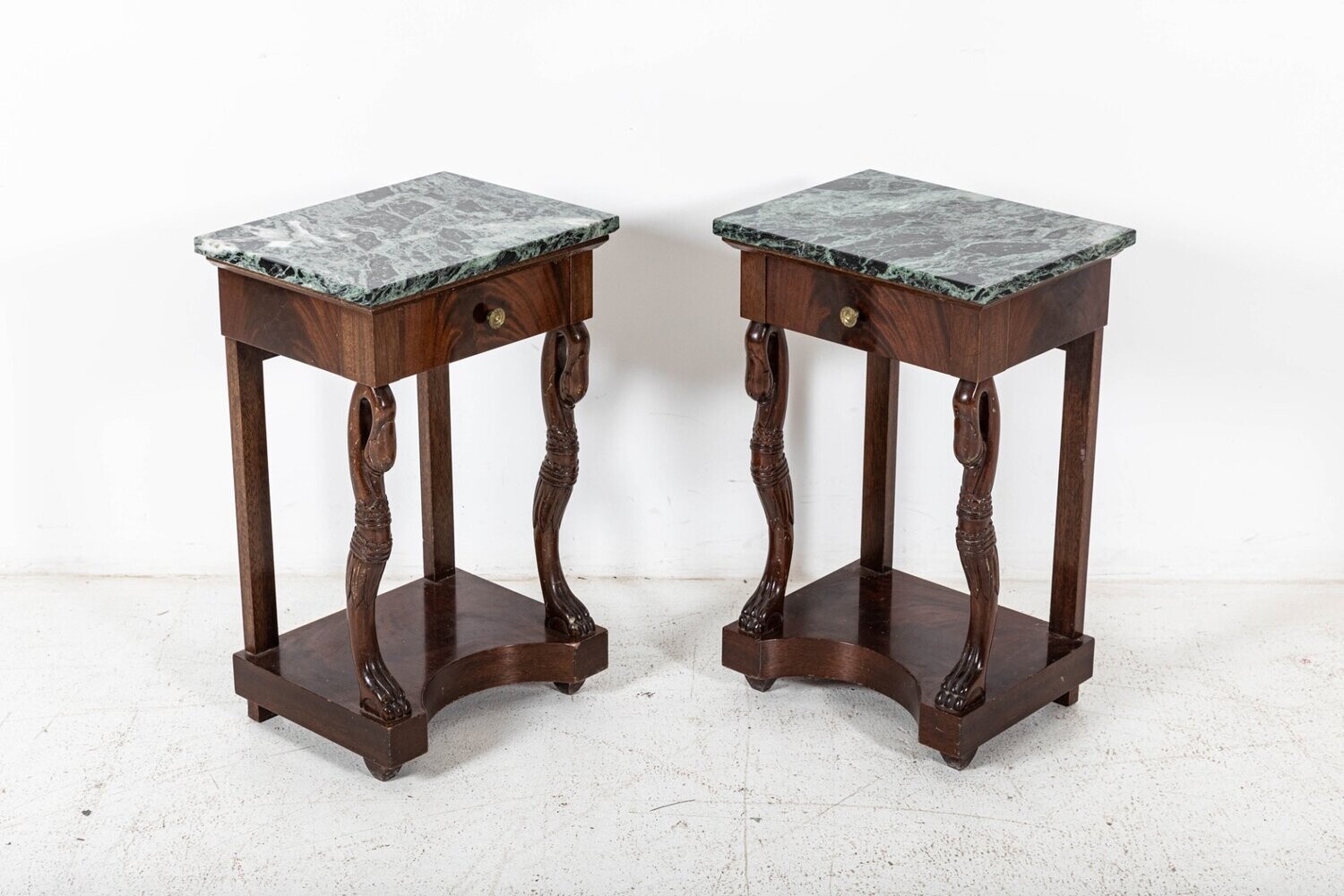 Pair French Swan Neck Bedside Tables