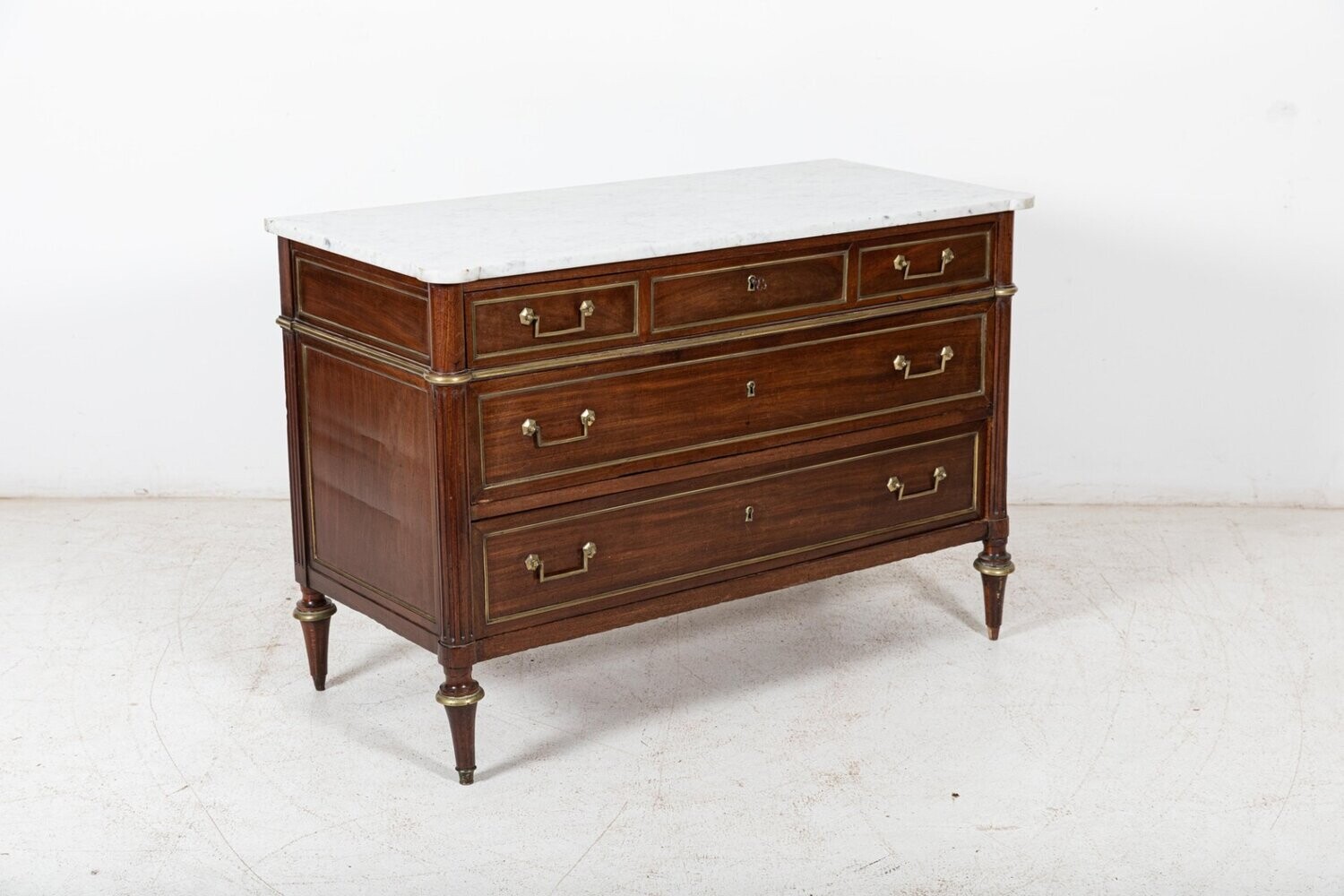 19thC French Louis XVI Style Mahogany Brass Mounted Commode