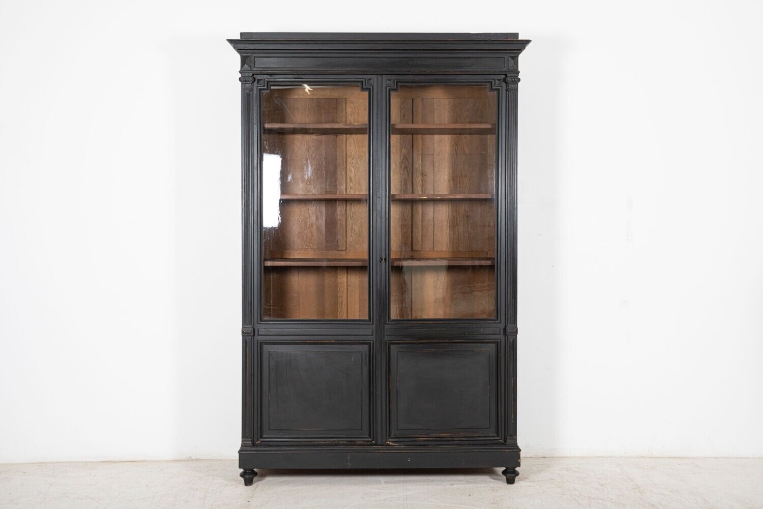 Large 19thC French Ebonized Oak Glazed Vitrine Bookcase