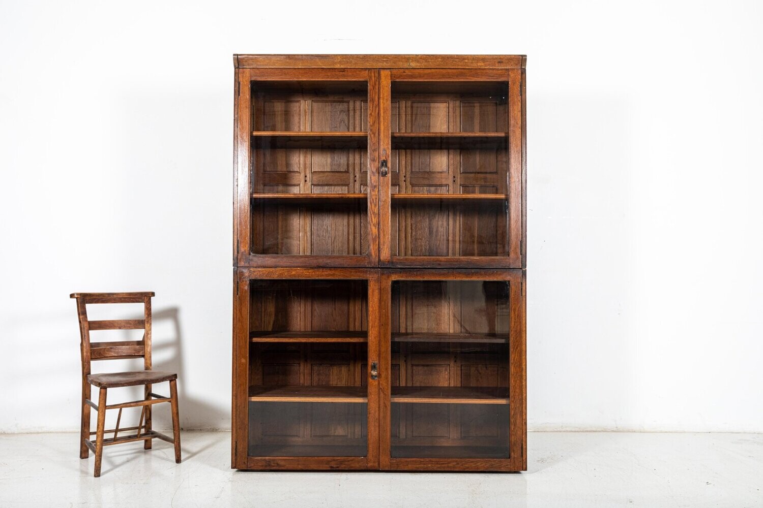 Large 19thC English Oak Glazed Museum Display Cabinet