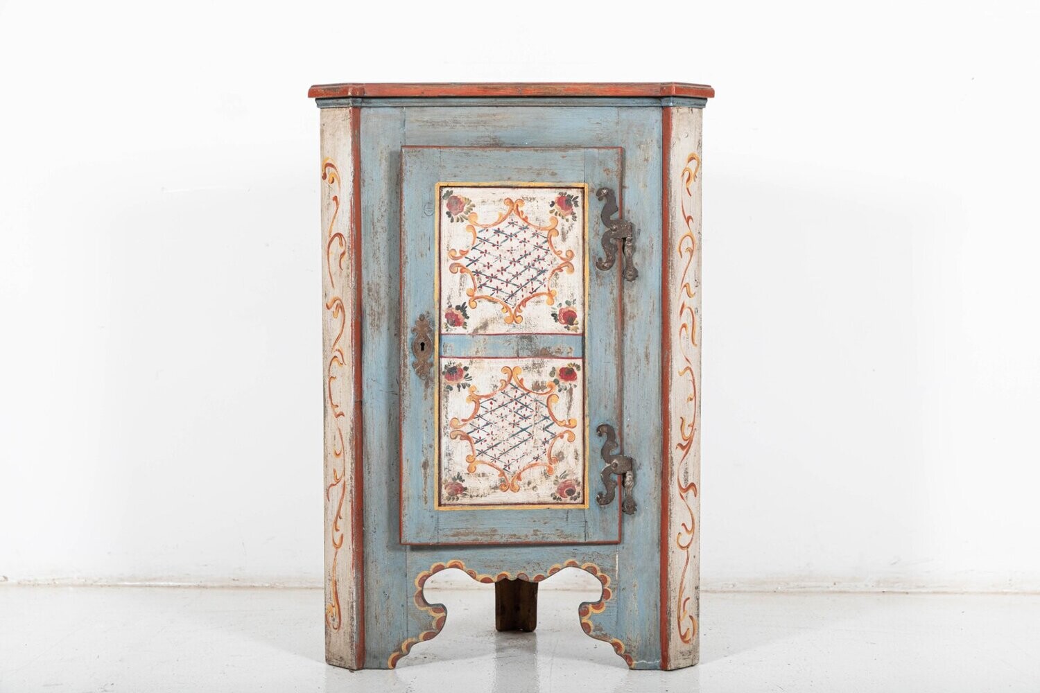 19thC Provincial Italian Painted Corner Cupboard
