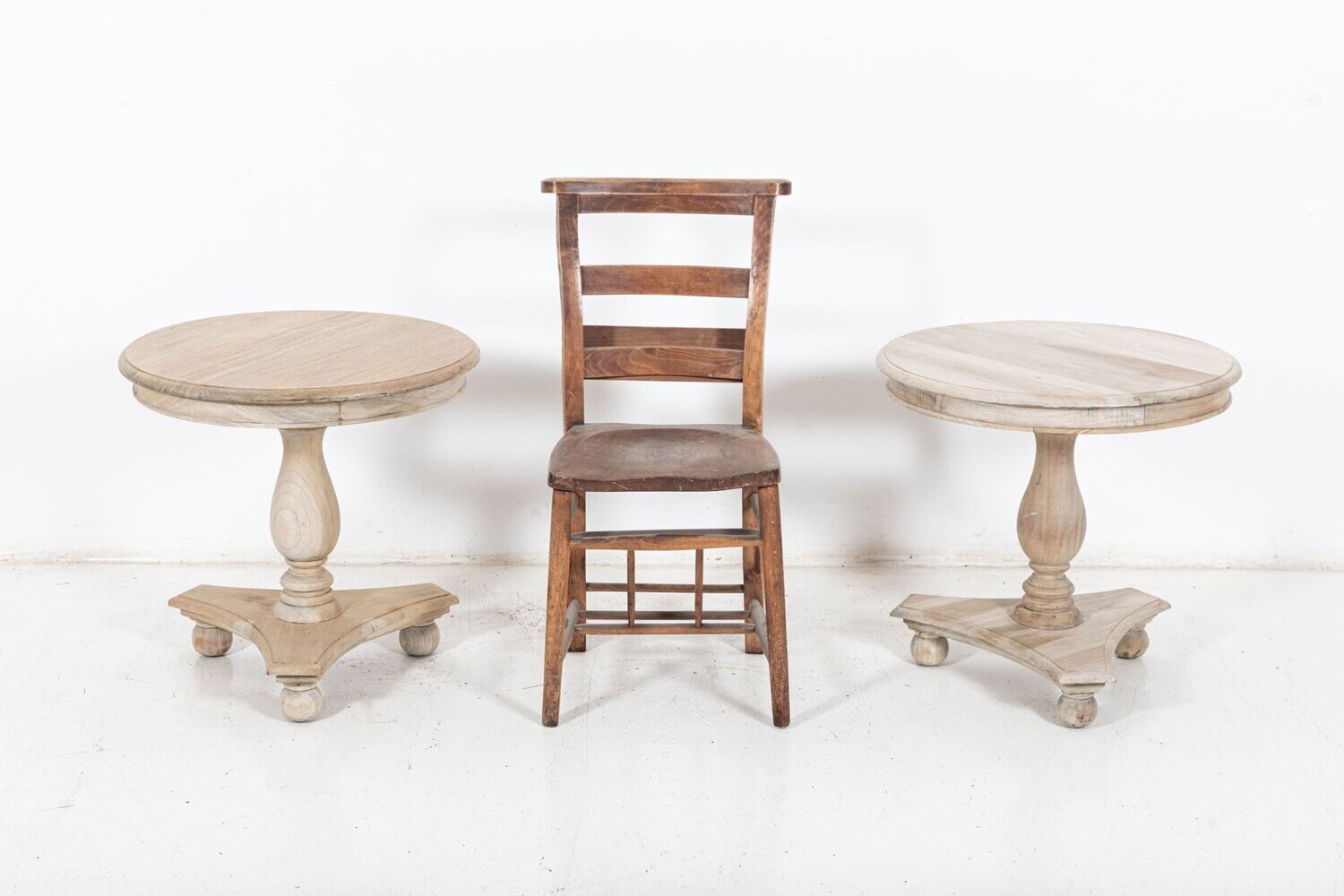 Pair French Bleached Fruitwood Side Tables