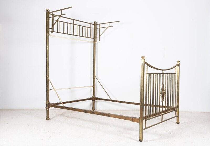 19thC English Half Tester Double Brass Bed Frame