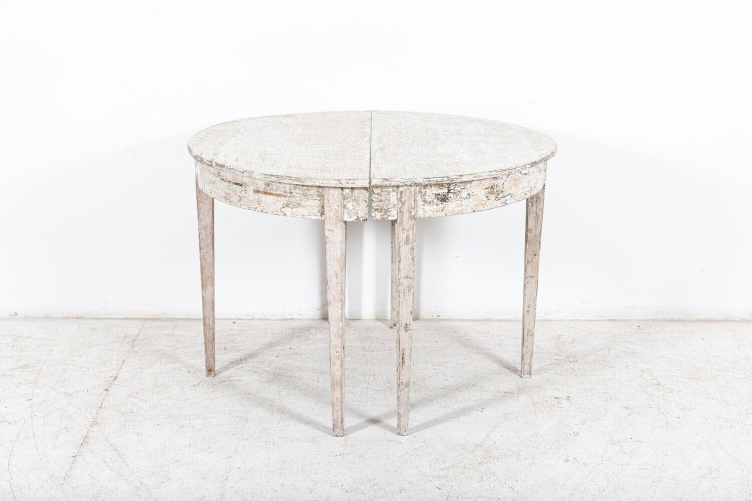 Pair Dry Scraped Swedish Demi Lune Tables 