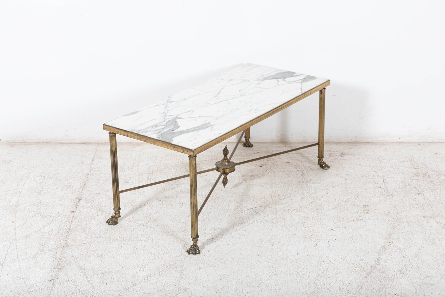 Mid Century Brass Lion Paw & Marble Coffee Table