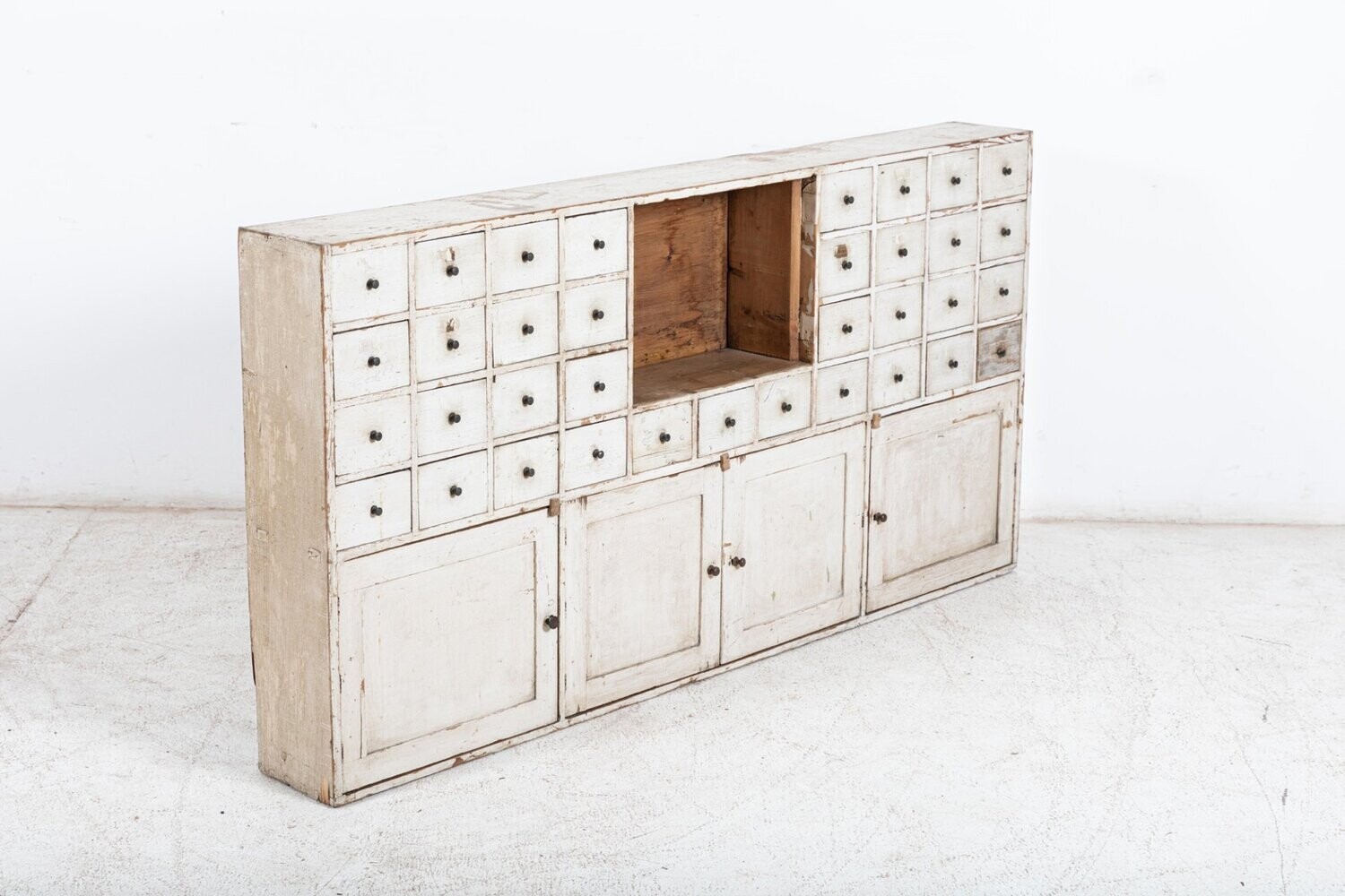 19thC English Large Painted Seed Drawer Cabinet