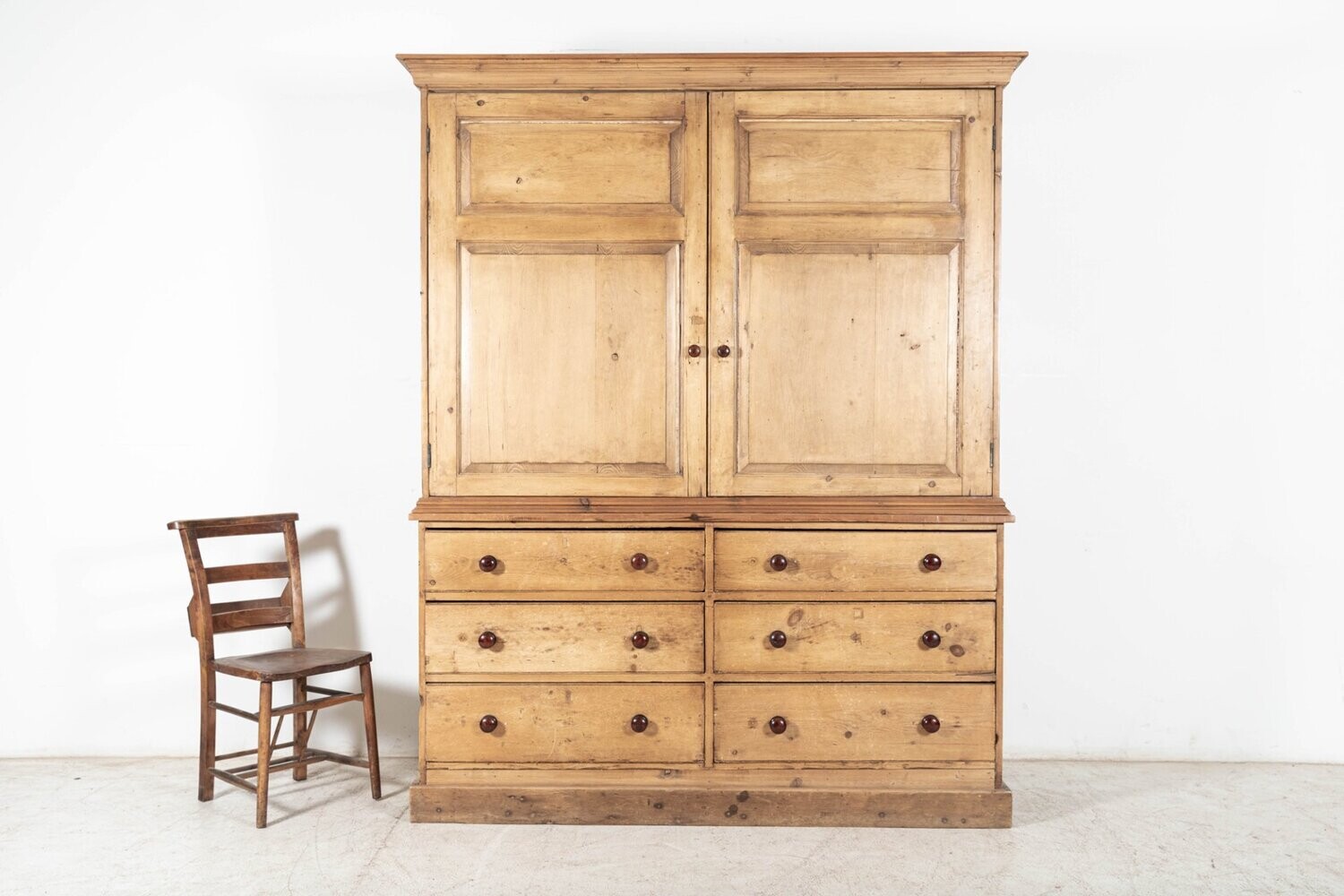19thC English Pine Linen Press / Housekeepers Cupboard