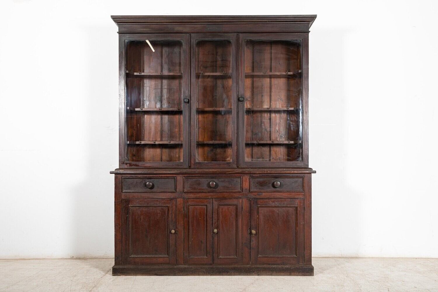 Large 19thC English Glazed Pine Dresser