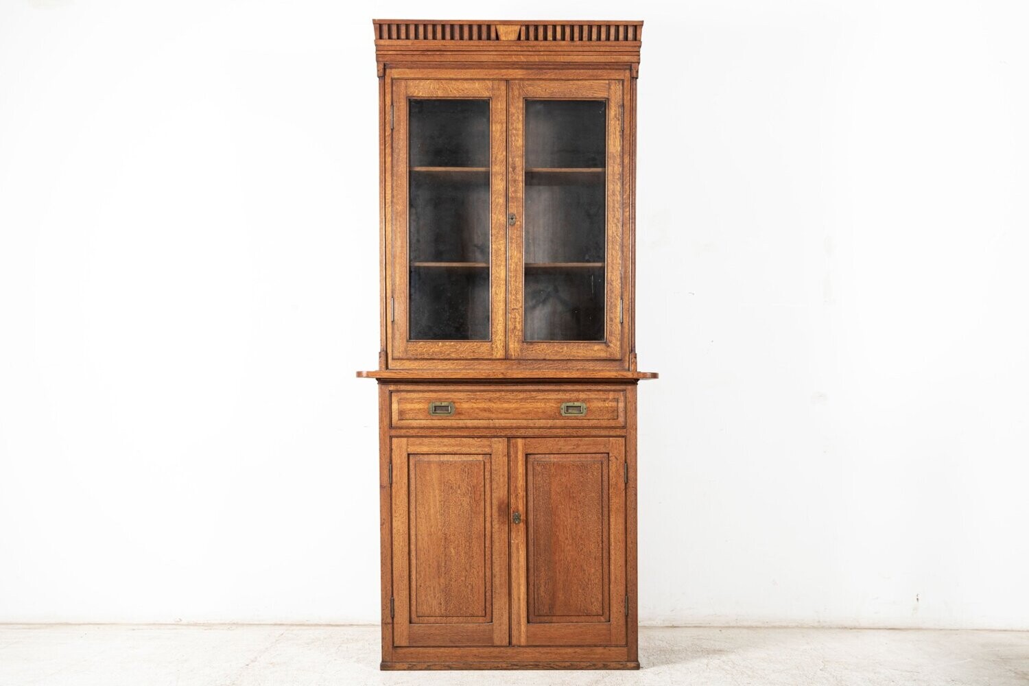 19thC English Oak Estate Bookcase Cabinet