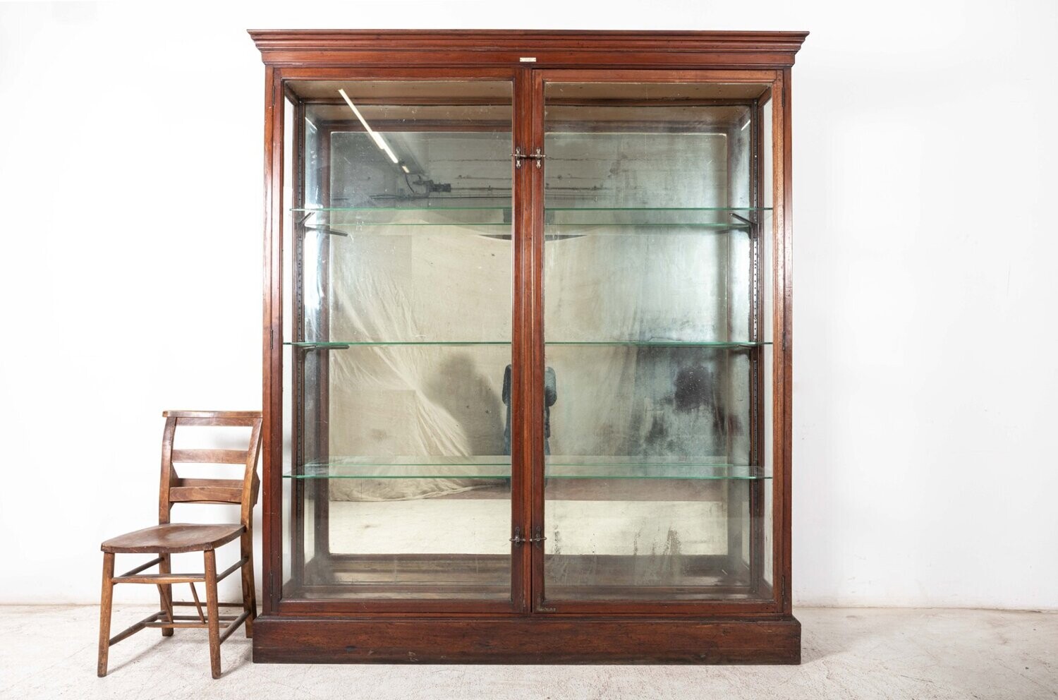 19thC English Glazed Shop Fitters Mahogany Display Cabinet