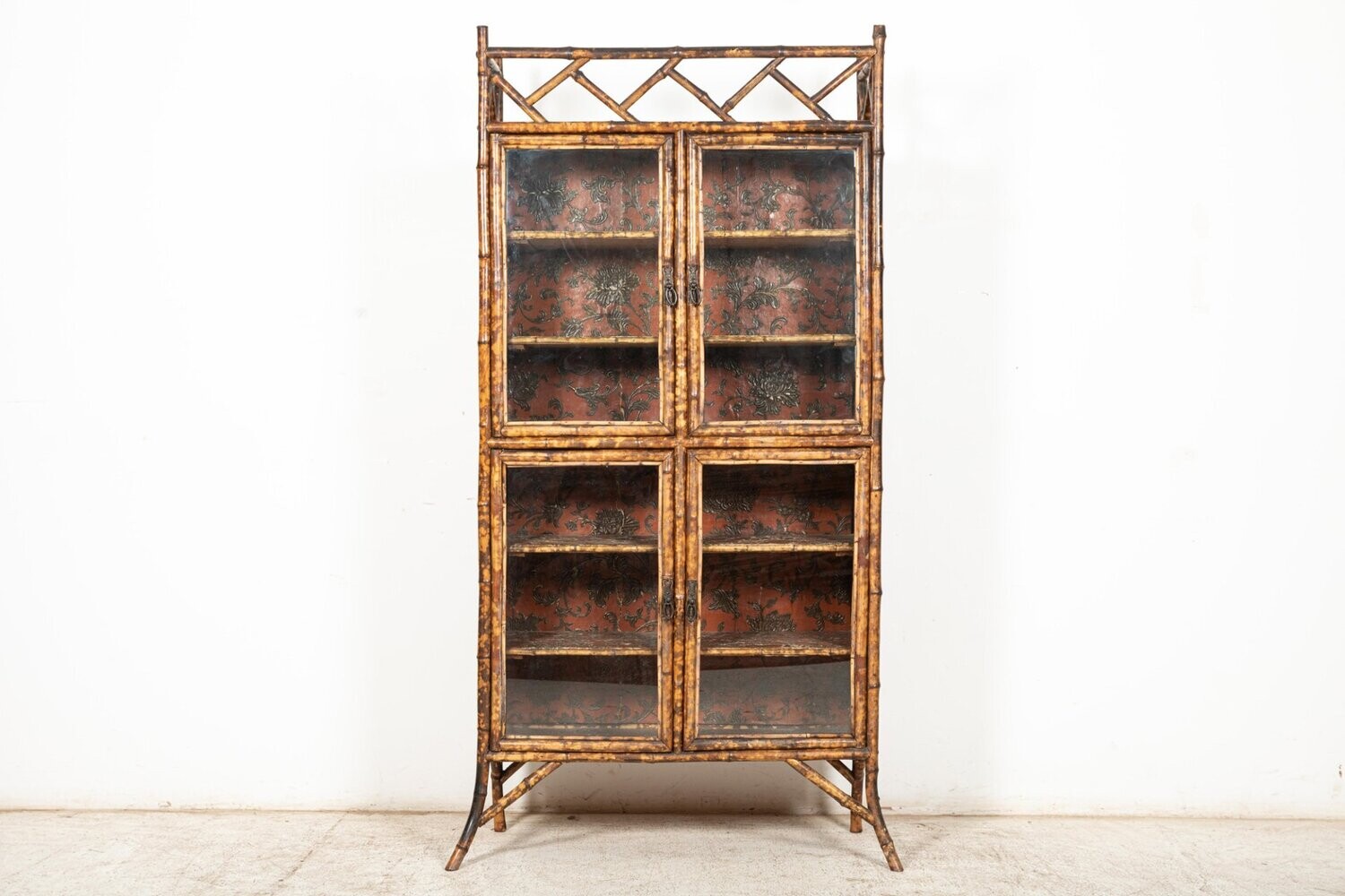 19thC English Glazed Bamboo Bookcase 