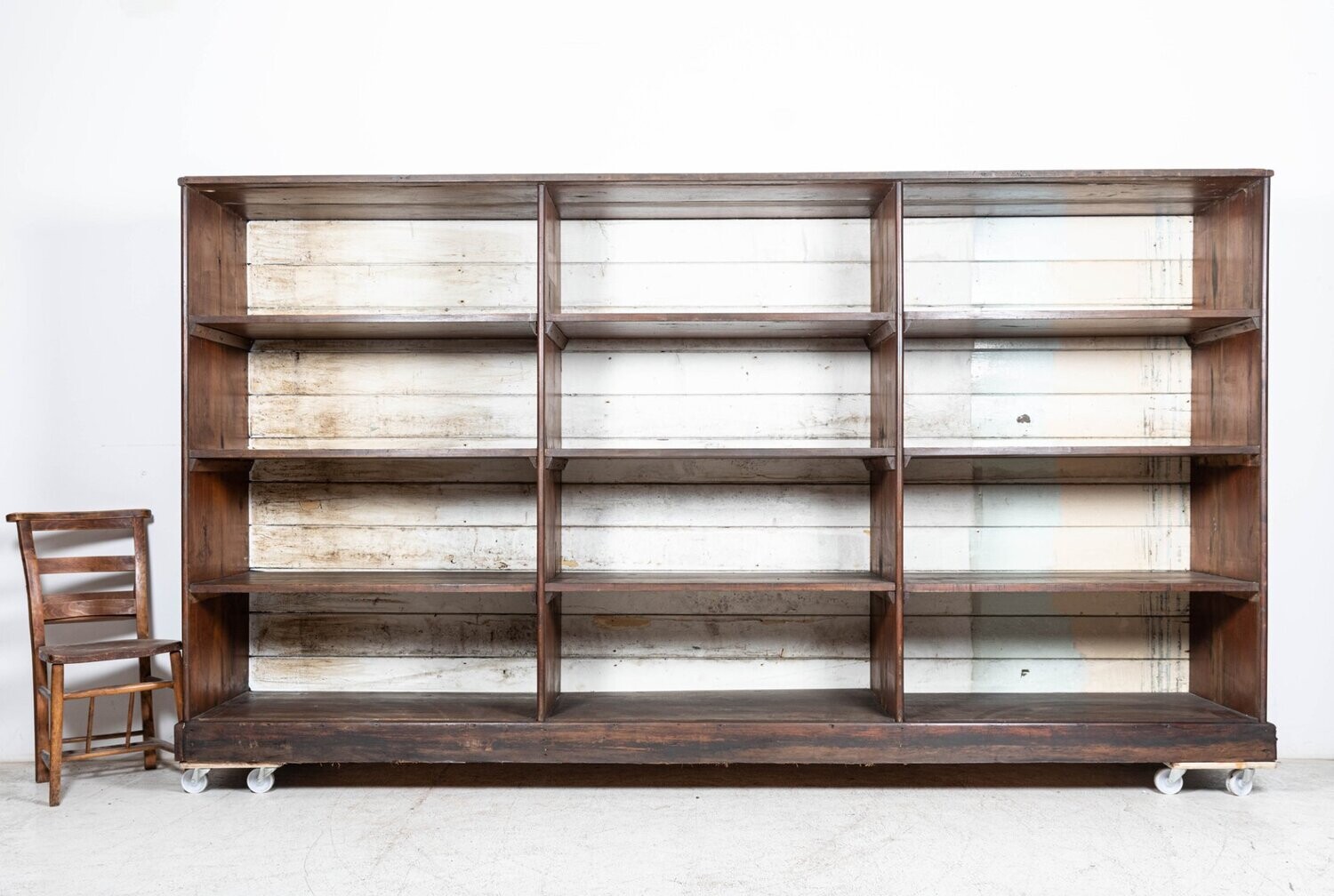 Monumental English 19thC Ironmongers Pine Bookcase Cabinet
