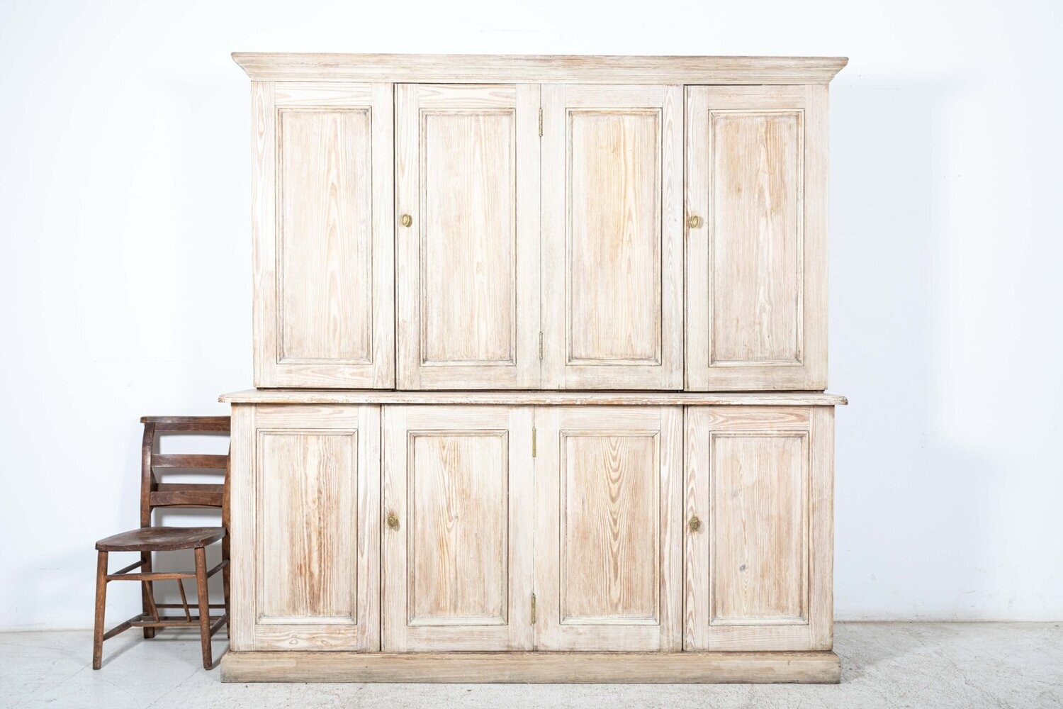 Large 19thC English Bleached Pine Housekeepers Cupboard