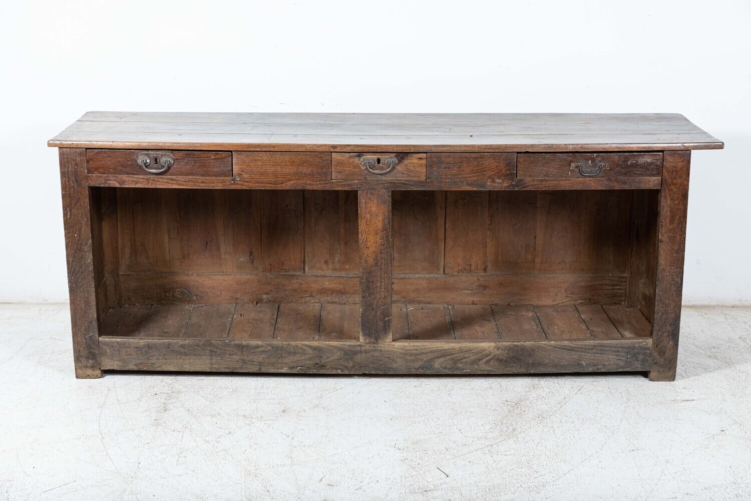 Large French Provincial 19thC Oak & Elm Shop Counter
