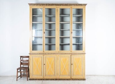 Large 19thC French Painted Pine Glazed Bookcase