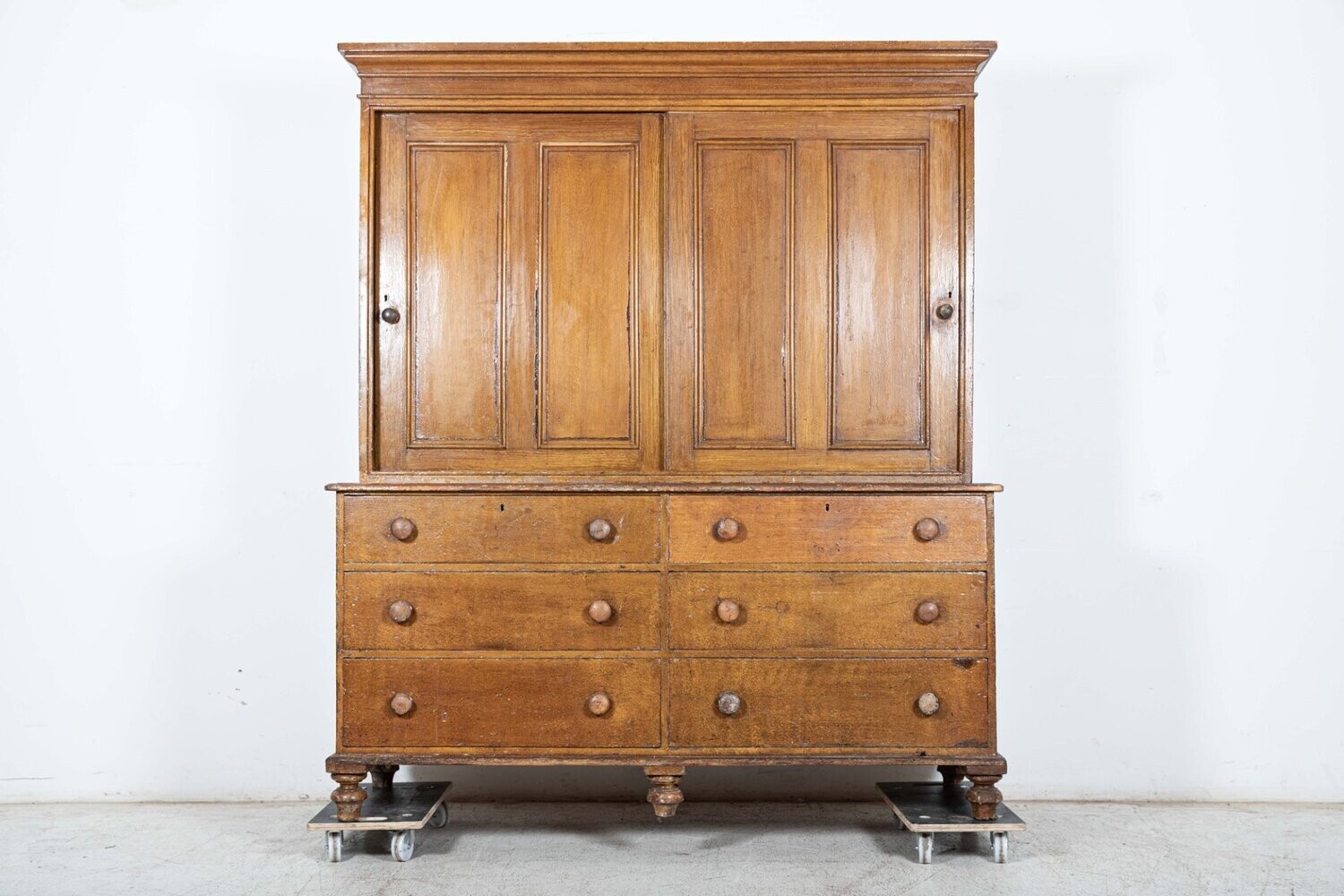 Large English 19thC Scrumbled Pine Housekeepers Cupboard