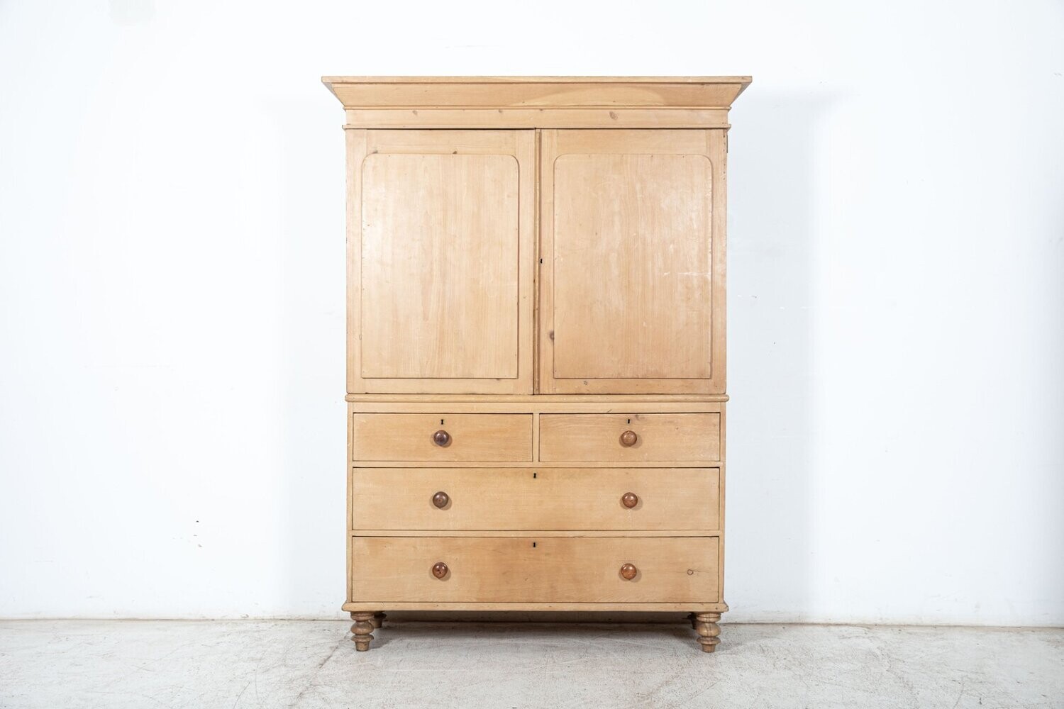 19thC English Pine Linen Press Cupboard