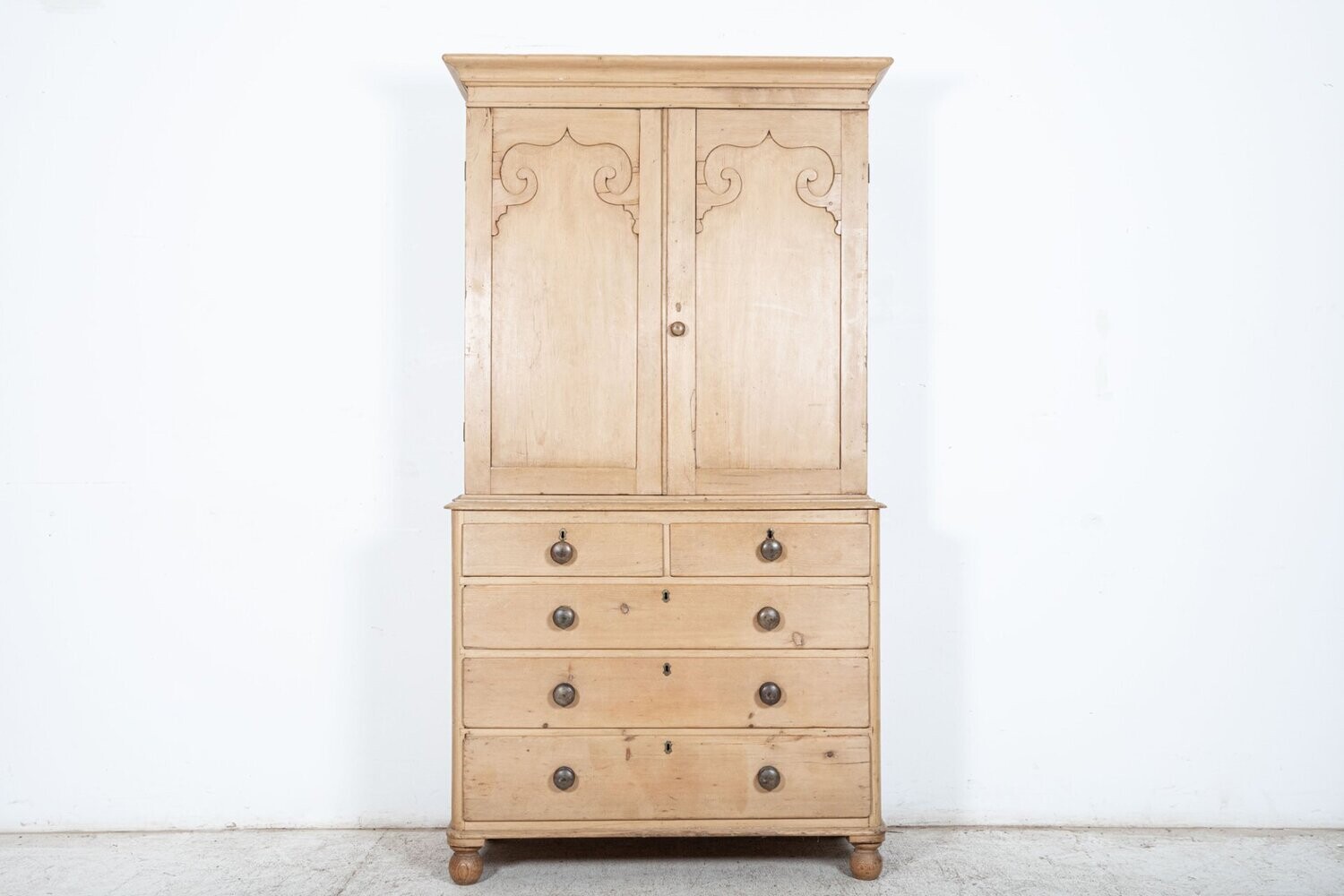 19thC English Carved Pine Linen Press