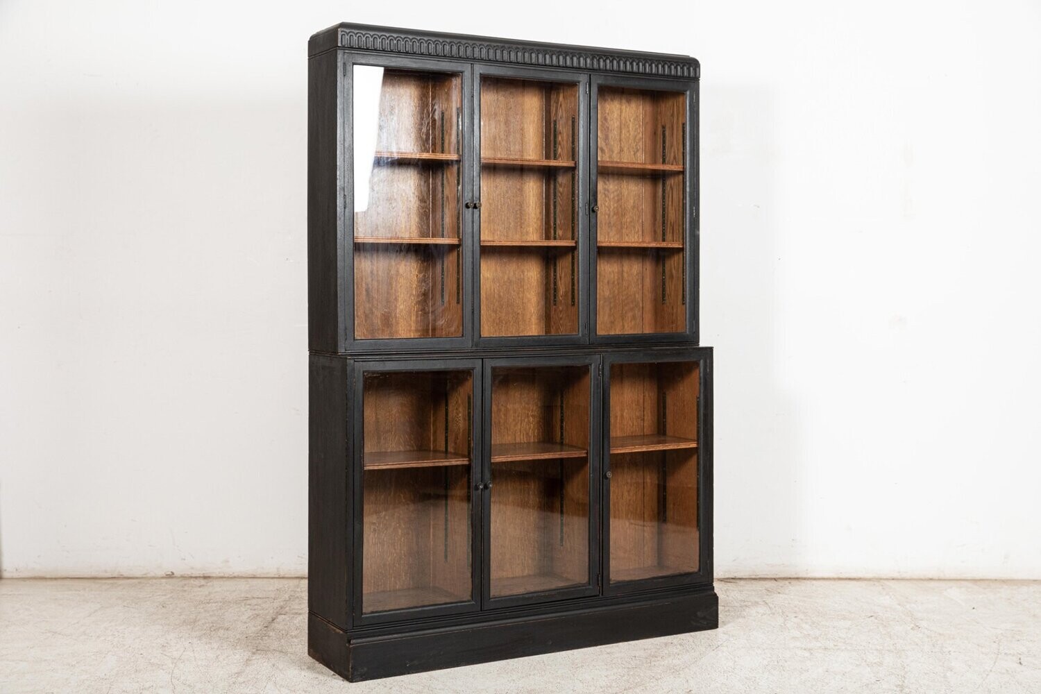 19thC English Ebonised Glazed Oak Display Cabinet