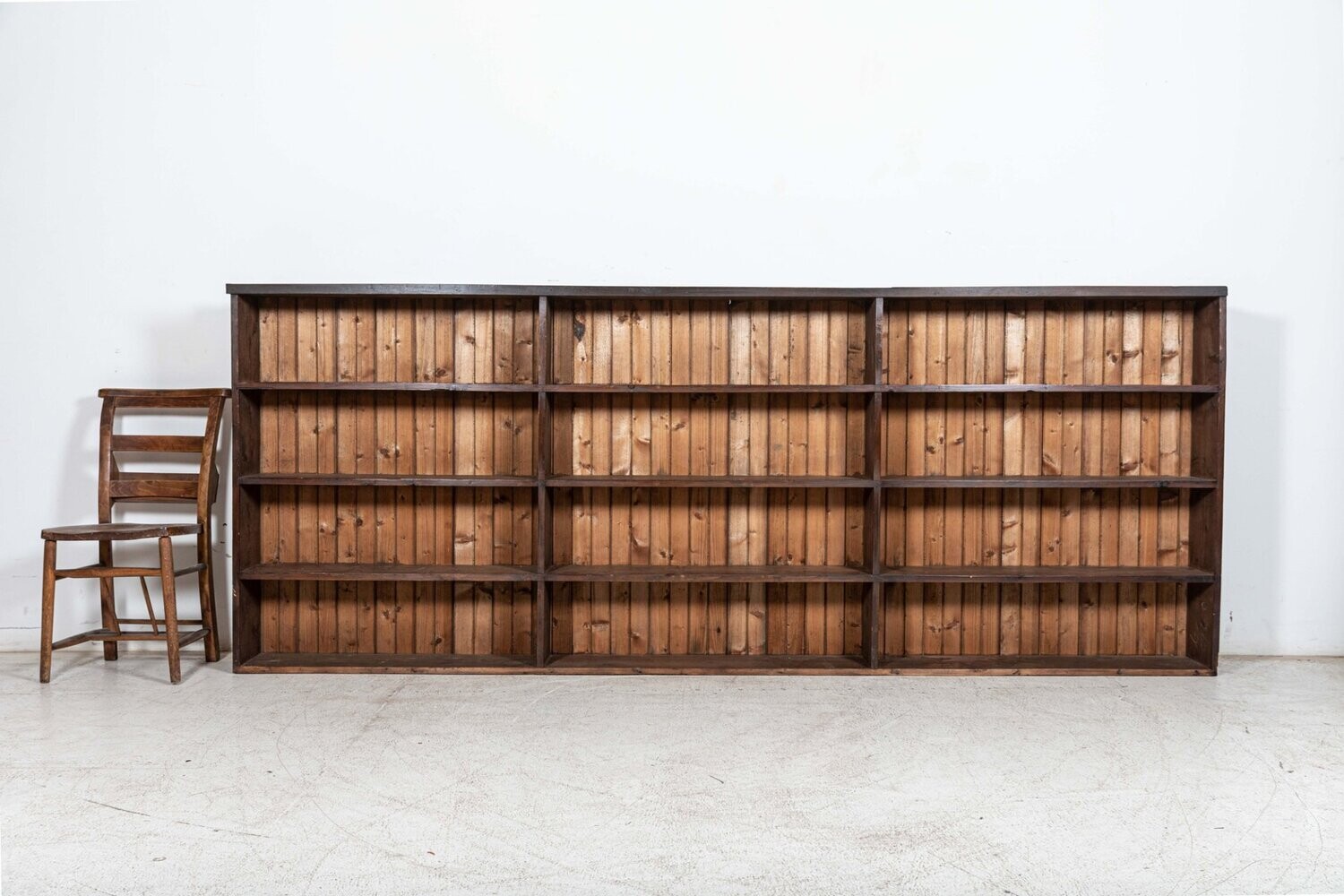 Monumental English 19thC Ironmongers Pine Bookcase Cabinet