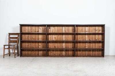 Monumental English 19thC Ironmongers Pine Bookcase Cabinet