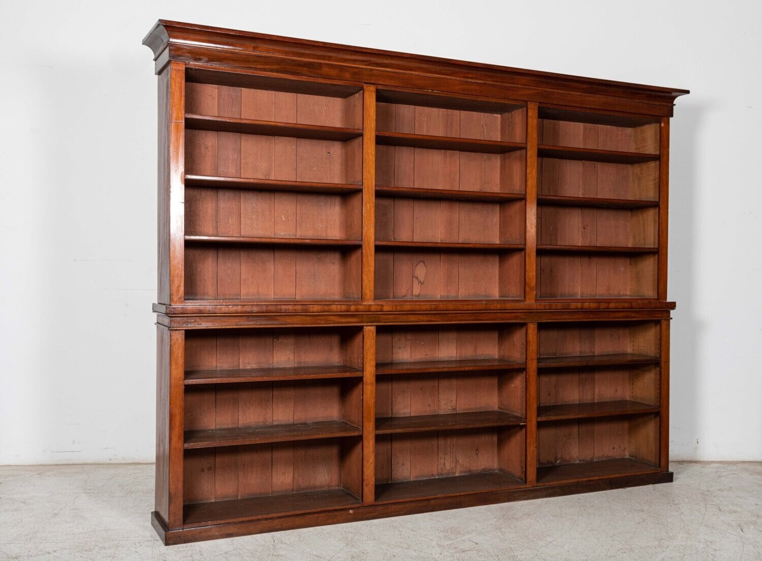19thC Monumental English Mahogany Open Library Bookcase