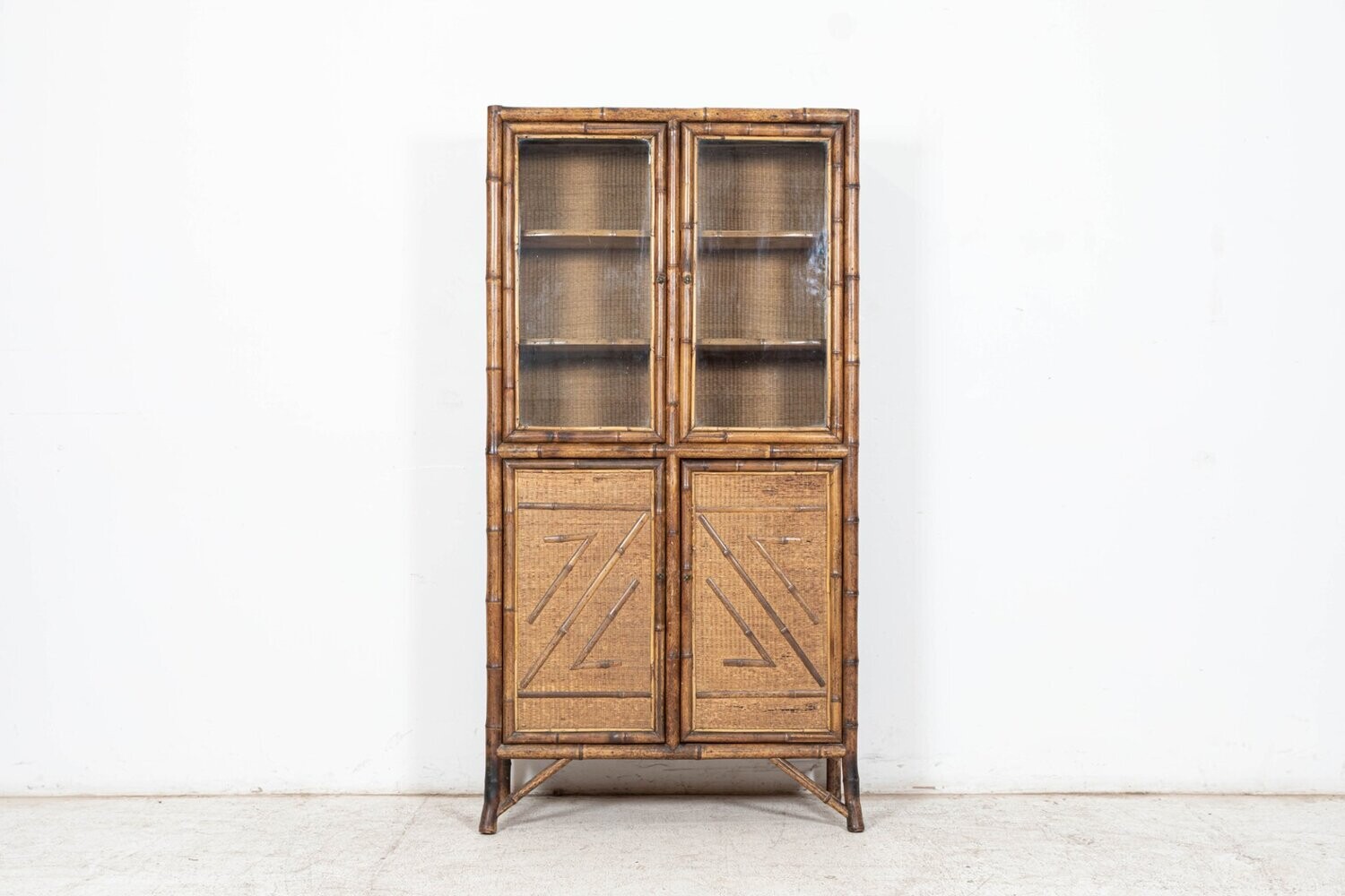 19thC English Tall Glazed Bamboo Cabinet