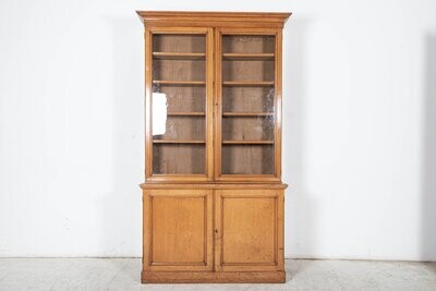 19thC English Glazed Oak Bookcase Cabinet