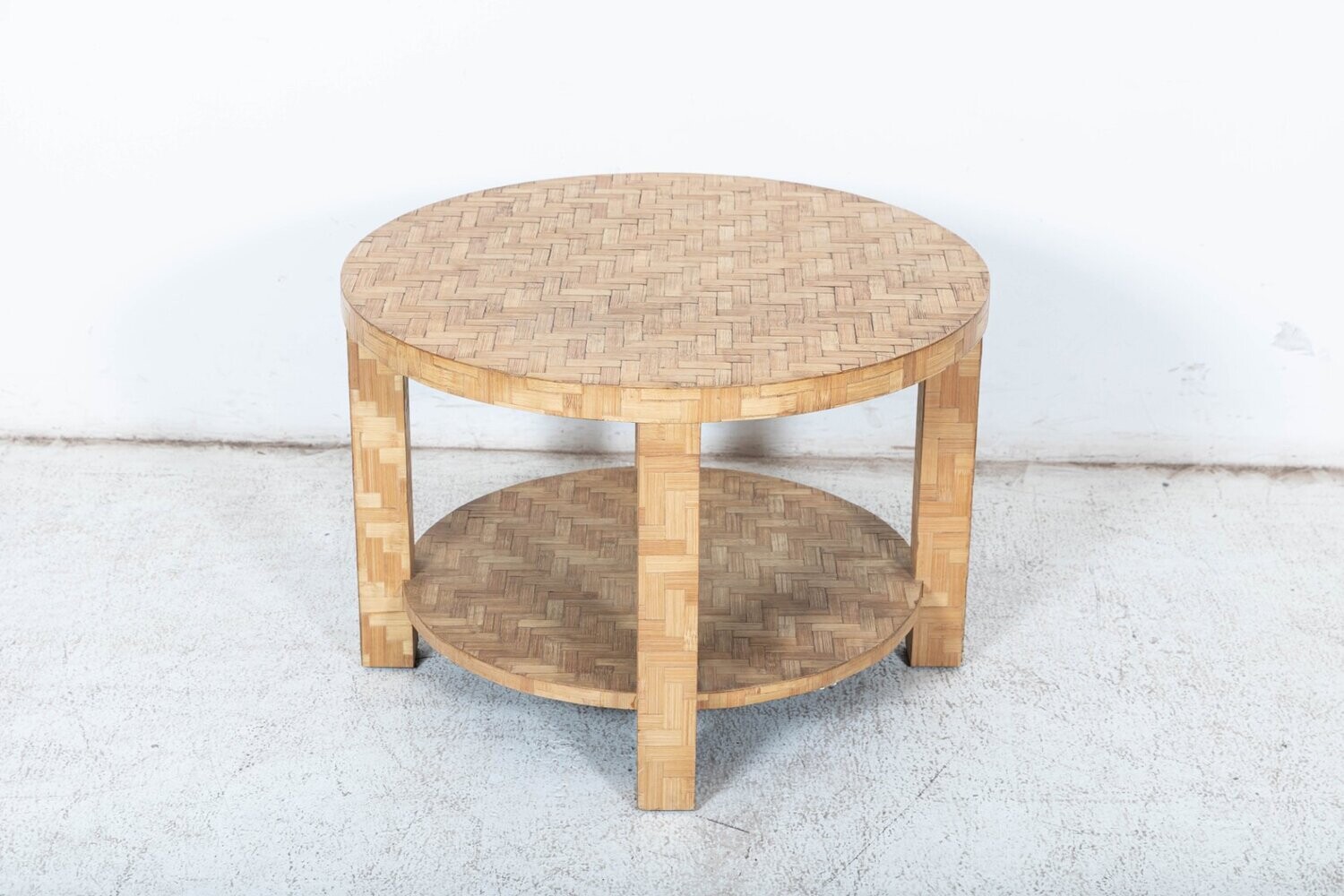 Mid Century English Bamboo Marquetry Two-Tier Coffee Table