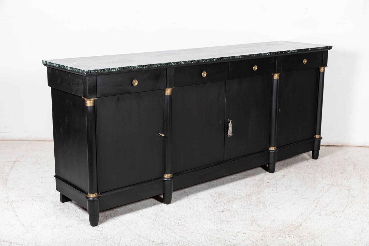 Monumental Ebonised French Empire Revival Marble Sideboard