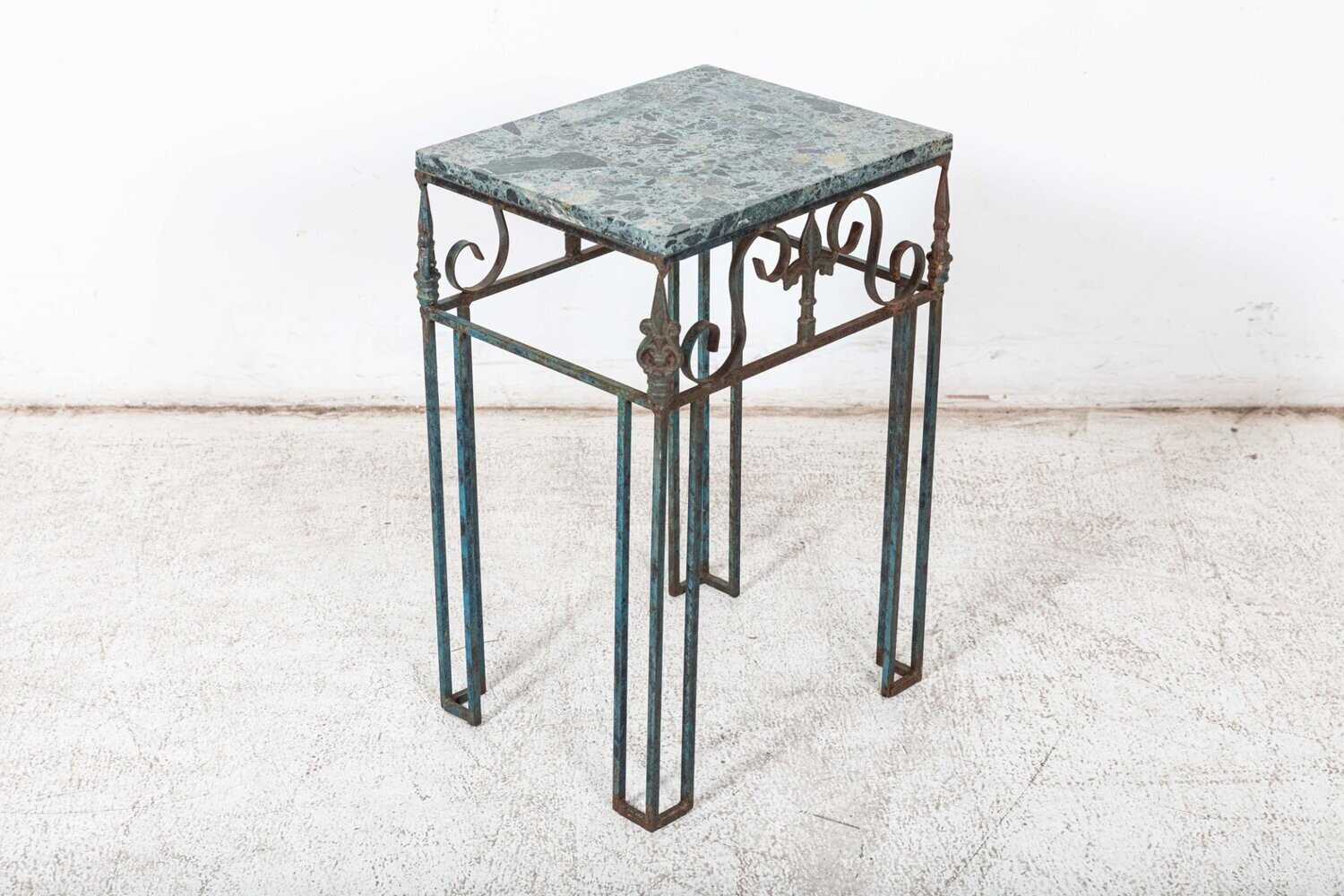 French Marble & Iron Side Table 