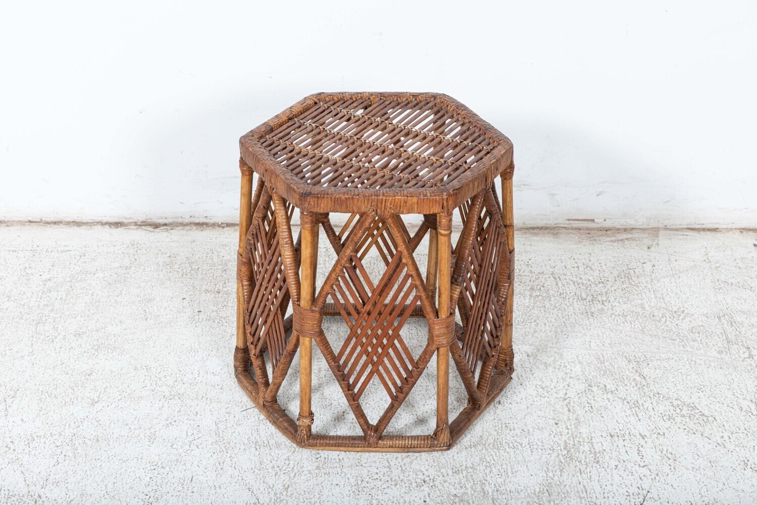 English Mid Century Bamboo/Rattan Side Table