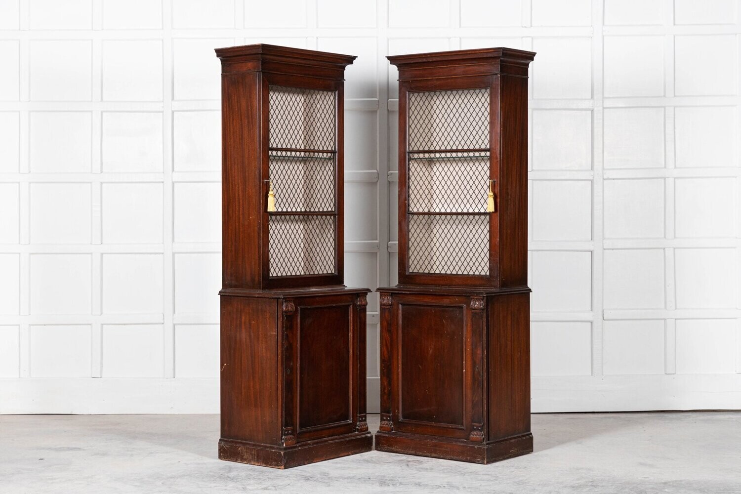 Pair 19thC English Mahogany Glazed Cabinets 