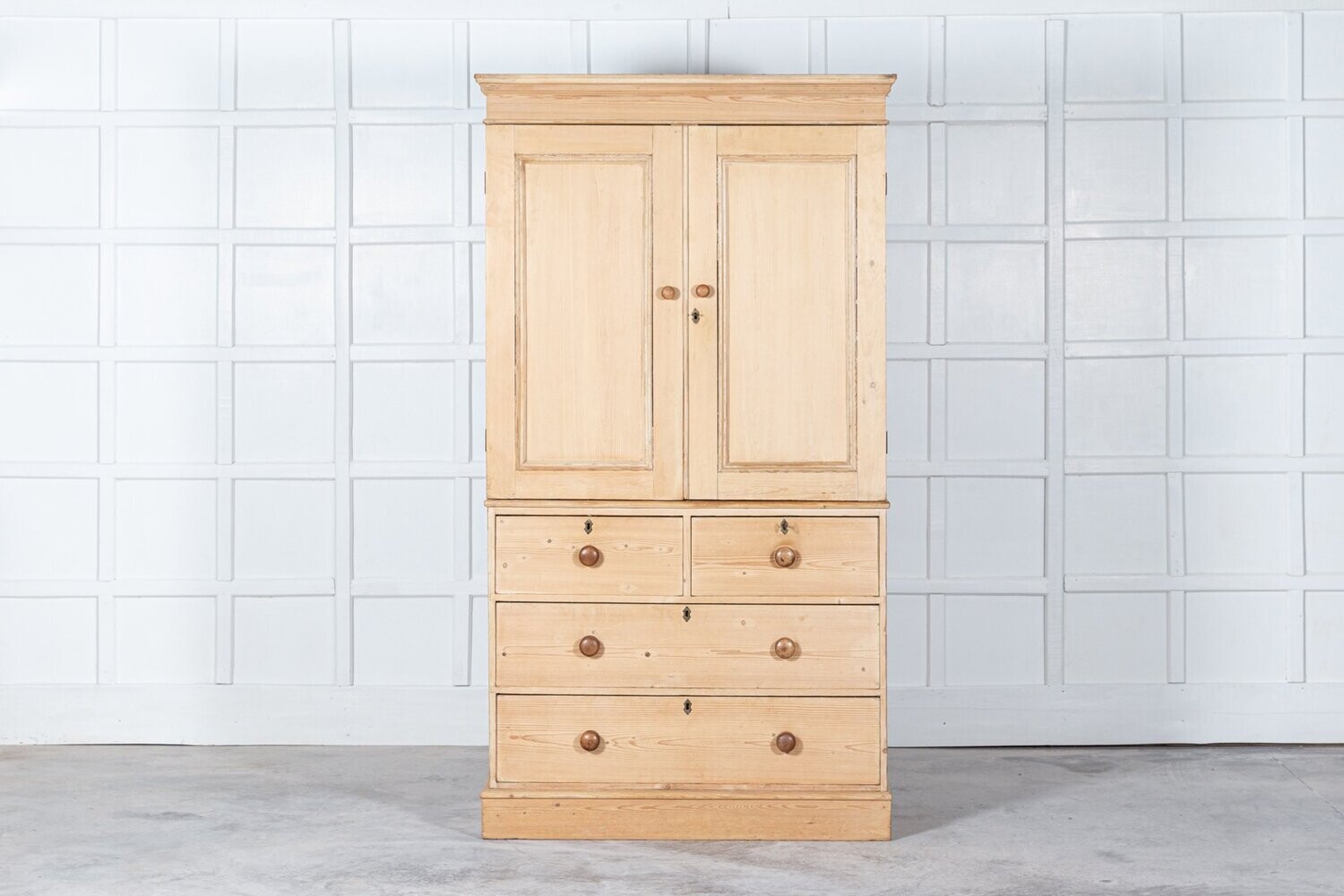 19thC English Pine Linen Press