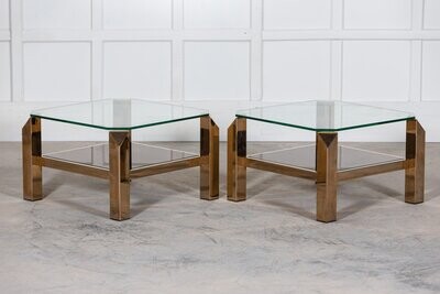 Pair Belgochrom Gold Plated Two Tier Side Tables