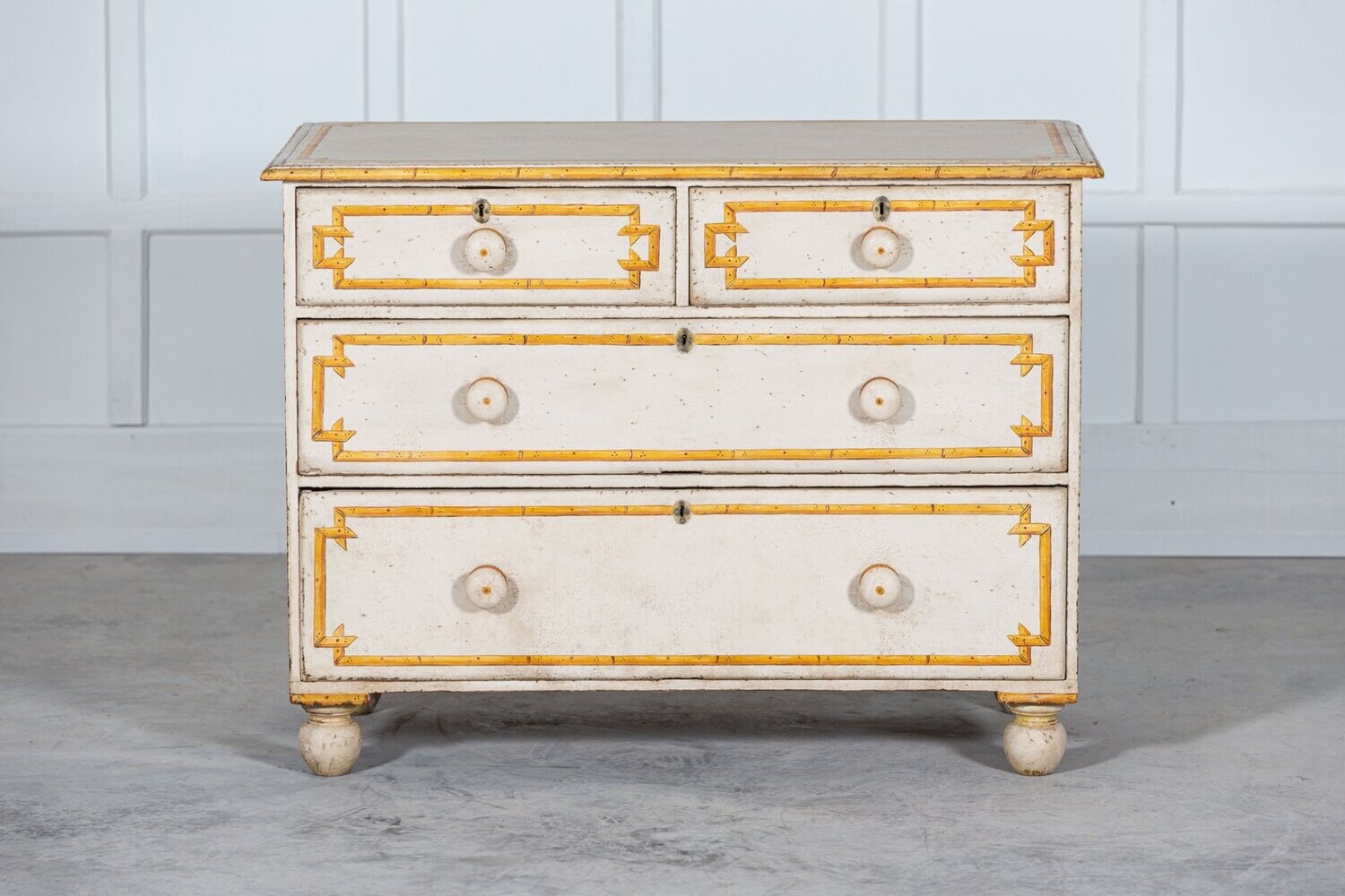 19thC English Painted Faux Bamboo Chest Drawers