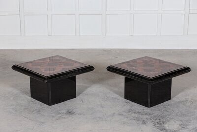 Pair English Mid Century Burr Walnut Side Tables